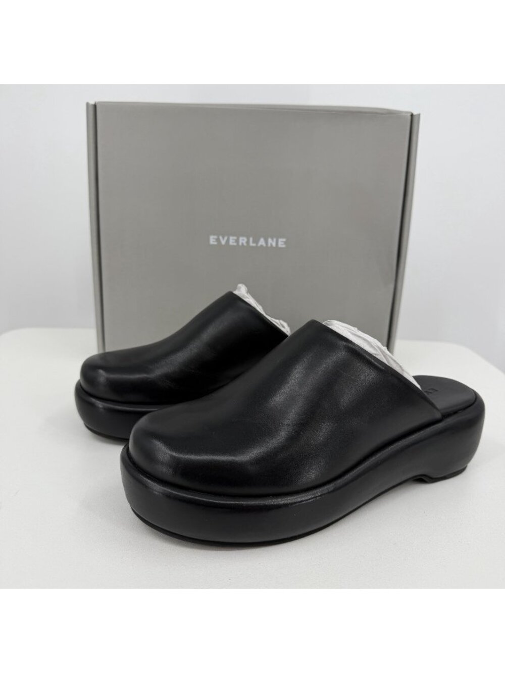 Everlane The Puffa Flatform in Black Leather sz 6.5 Women's Chunky Platform Clog